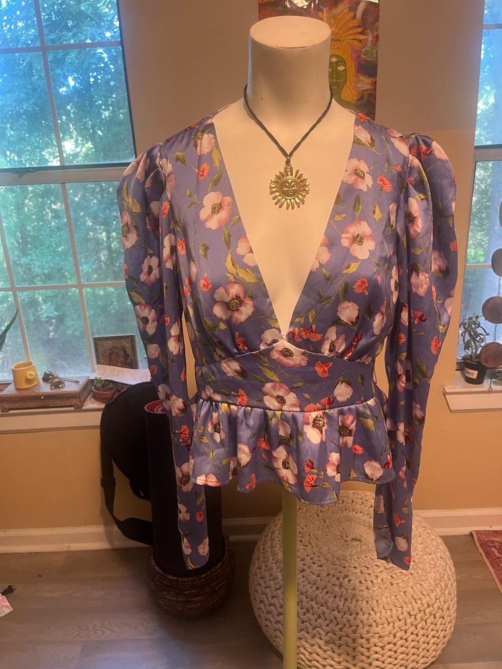 Forever 21 Lavender Floral V-Neck Peplum Blouse